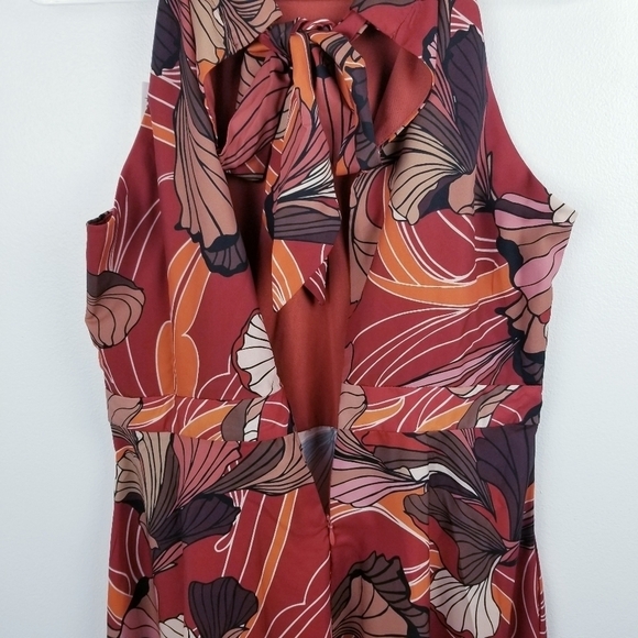 Tahari ASL High Tie Neck Sleeveless Multi Print Fit & Flare Satin Dress NWT - Picture 12 of 16